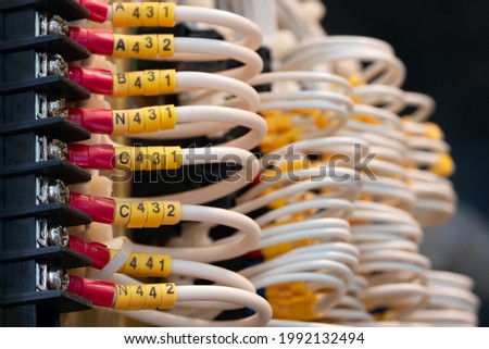 network cables connected to a switch, network  internet communication concept background