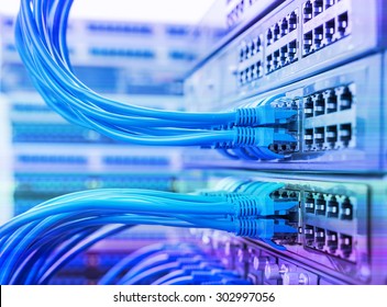 Network Cables Connected To Switches,Data Center Concept.