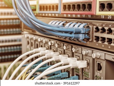 network cables connected to switches,Data Center Concept.