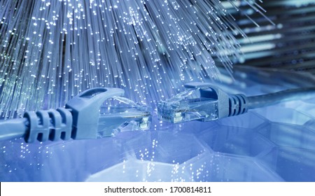network cables with fiber optical technology background,Communication Concept.