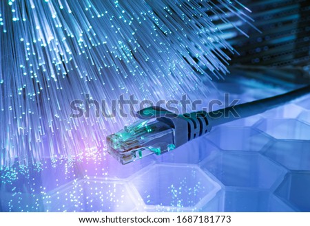 network cables with fiber optical technology background,Communication Concept