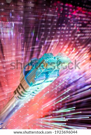 network cables with fiber optical technology background,Communication Concept