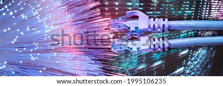 network cables with fiber optical technology background,Communication Concept