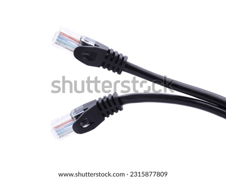 Network cables with molded RJ45 plug isolated on white background