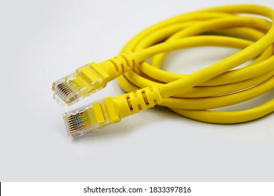 Network colored cables for computer on isolated on white background. top view copyspace.