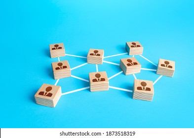Network of connected people. Interaction between employees and community members. Distribution responsibilities between workers. Social communication. Information exchange relations. Unity cooperation - Shutterstock ID 1873518319