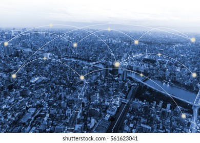 Network Connection And City Scape Of Tokyo