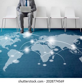 Network connection graphic overlay banner on floor - Powered by Shutterstock