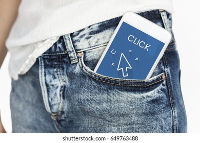 Network Connection Graphic Overlay Digital Device In Pant Pocket