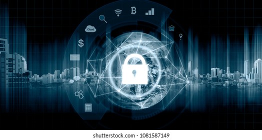 Network connection security system technology. Globe and network connection and lock icon. Element of this image are published by NASA