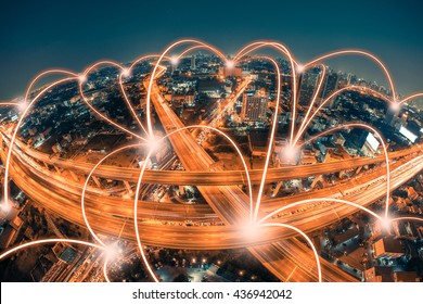 Network and Connection technology concept with city background - Shutterstock ID 436942042