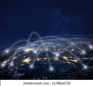 network connection technology, global business communication, planet image from NASA