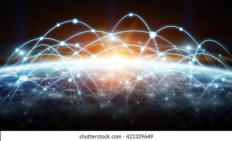 Network connections between different places of the world '3D rendering' 'elements of this image furnished by NASA'
