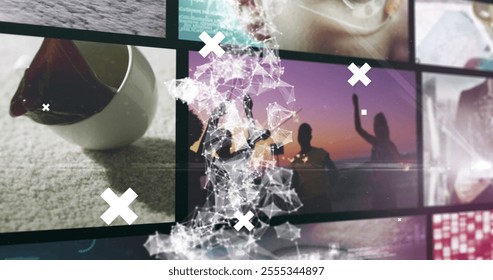 Network of connections and data processing image over diverse lifestyle scenes. Technology, innovation, connectivity, digital, networking, futuristic