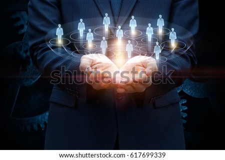 Network of consumers in the hands of a businessman.