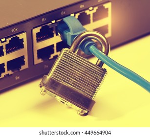 network and data protection concept with padlock and switch