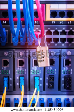 network and data protection concept with padlock and switch