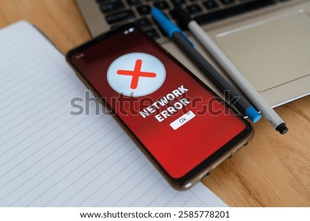 Network error notification on smartphone. Concept of bad signal and wifi connection problems.