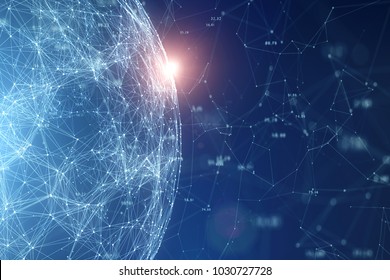 Network Globe With Numbers, View From Space And Flare Of Light. 