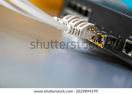 Network IT infrastructure components, switch with connected cable