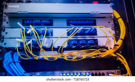 Network panel hub and cables,Data Center in broadcast.