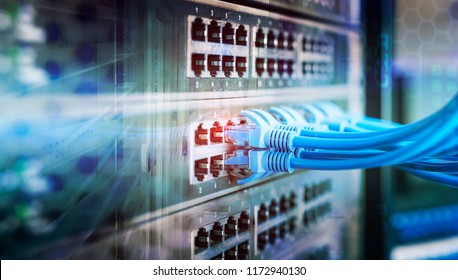 Network panel, switch and cable in data center - Shutterstock ID 1172940130