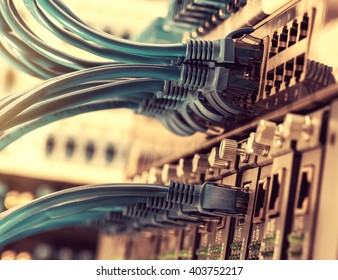 Network Panel, Switch And Cable In Data Center