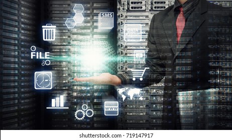 Network security from business man in data center : icon services control easy and safe process