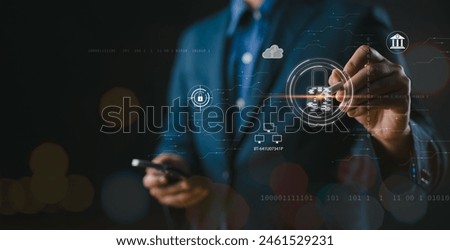 Network security. Businessman using digital tablet with digital padlock for data protection, internet technology networking and cyber security technology