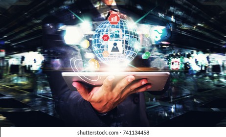 Network security computer, Network administrator protect the data base for secure network : abstract technology theme : Elements of this image furnished by NASA