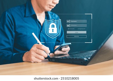 Network security concept. Data protection and encryption. Access to personal information. Secure access to the Internet.