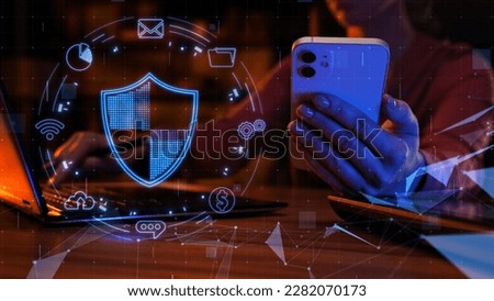 Network security. Digital wallet, secure online payments. Protection of personal data from hackers. Cybersecurity on the Internet. VPN work on a laptop. Mobile payments. Antivirus