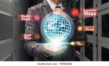 Network security protection from virus computer attack : earth activated shield in data center : Elements of this image furnished by NASA