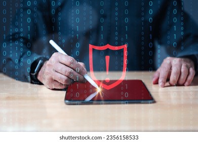 Network security protects Digital Information from Hacker, Cyber, and Attack threats such as Ransomware. Ai can assist with Fraud and Phishing detection, while Firewall protection reduces Crime and Malicious activity involving Connection, Thief, Login, and Network access. Network, Information, Threat. technology background