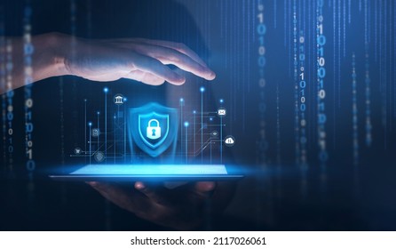 Network security system. Personal Data information on Tablet.Information and cyber security Technology Services.
 Internet Technology.  - Shutterstock ID 2117026061