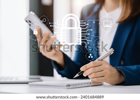Network security system. Personal Data information on Tablet.Information and cyber security Technology Services. Cybersecurity and business data management concept