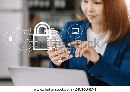 Network security system. Personal Data information on Tablet.Information and cyber security Technology Services. Cybersecurity and business data management concept