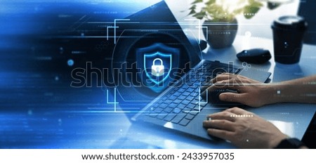 Network security system. Personal Data information on laptop.Information and cyber security Technology Services. Internet Technology.
