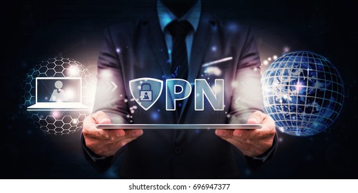 Network security VPN system by programmer on tablet screen
