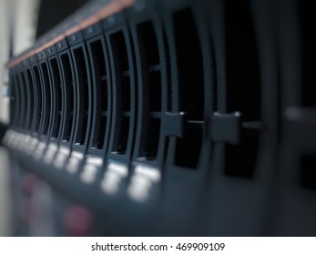 Network server in data center room blur