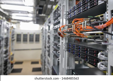 network server room with computers for digital tv ip communications and internet