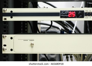 network server room with computers for digital tv ip communications and internet