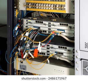 Network Server Room with Connected Cables