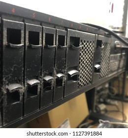 Network Servers In A Data Center. Old And Dirty Server Rack 