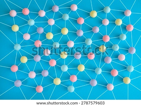 network structure with connections, showing teamwork capabilities,collaboration,ideas,innovation and business communication, analysis and planning of business on colored background