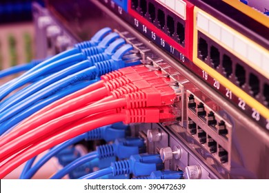 Network Switch And Ethernet Cables,Data Center Concept.