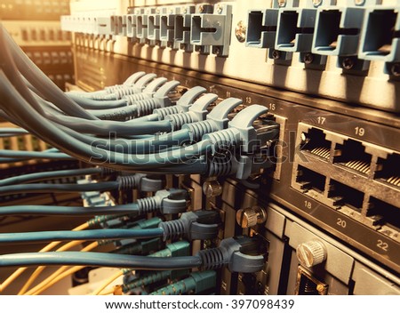 Network switch and ethernet cables,Data Center Concept.