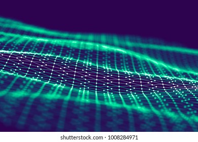 Network technology background. Futuristic tech blue background. Low poly 3d wire. Ai artificial intelligence. Scy fi space illustration