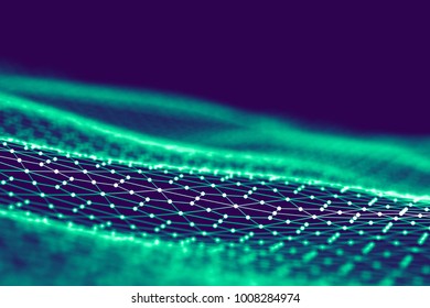 Network technology background. Futuristic tech blue background. Low poly 3d wire. Ai artificial intelligence. Scy fi space illustration