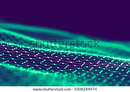 Network technology background. Futuristic tech blue background. Low poly 3d wire. Ai artificial intelligence. Scy fi space illustration